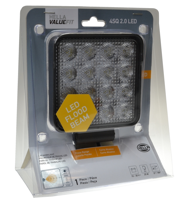 HELLA 357106002 ValueFit 4 Square 2.0 LED Close Range Worklight Black 